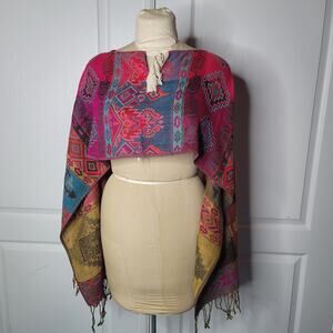 Boho hand-woven Poncho Bohemian Crop top Wrap Western Ethnic Clothing ONE SIZE